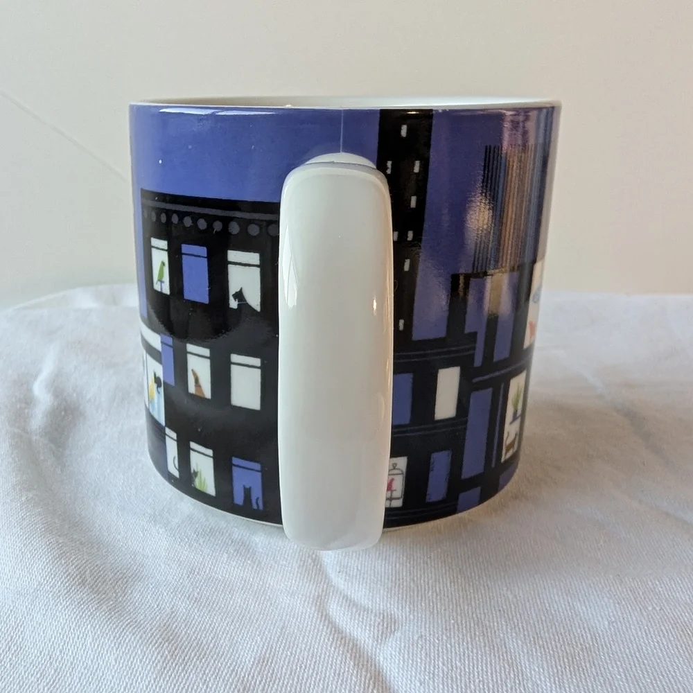 West Elm Sam Kalda ASCPA Pets In Windows City Night Skyline Mug Cup